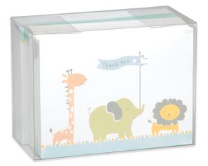 Giraffe, Elephant and Lion Baby Thank You Cards and White Envelopes, 50-Count