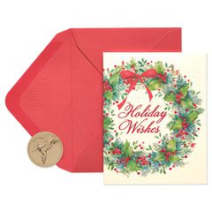 Christmas Wreath and Holiday Wishes Christmas Cards Boxed, 20-Count