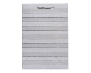 small silver glitter stripes gift bag