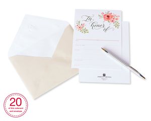 Floral Bridal Shower Invitations and Cream Envelopes, 20-Count
