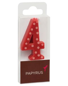 Red Polka Dots Number 4 Birthday Candle, 1-Count