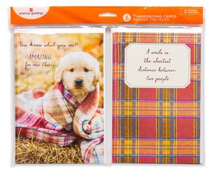 Puppy and Plaid Thanksgiving Cards, 6-Count