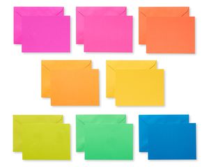 Neon Rainbow Blank Flat Panel Note Cards and Colored Envelopes, 100-Count