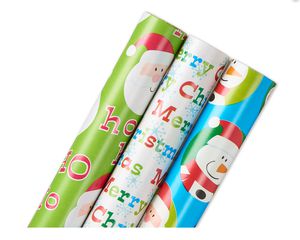 Christmas Wrapping Paper, Santa, 'Merry Christmas' Lettering, and Winter Characters, 3-Roll Pack