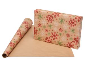 Christmas Reversible Wrapping Paper, Red, Green and Kraft, Snowflakes, Polka Dots, Stripes and Holly, 4-Rolls, 80 Total Sq. Ft.