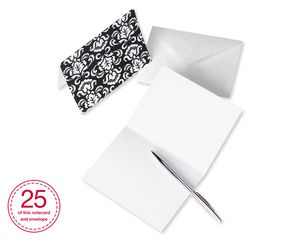 Black and White Chevron and Damask Note Cards and White Envelopes, 50-Count