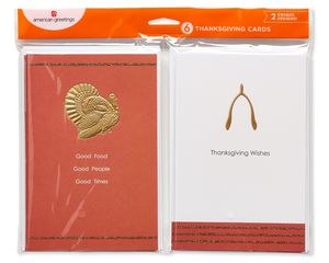 Turkey and Wishbone Thanksgiving Cards, 6-Count