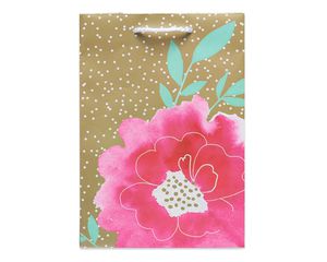 small watercolor flower on gold gift bag