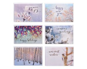 Winter Scenes Season's Greetings Greeting Card Bundle with White Envelopes, 48-Count