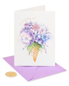 Floral Ice Cream Birthday Greeting Card