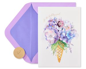 Floral Ice Cream Birthday Greeting Card