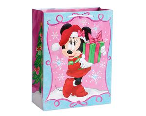 Medium Minnie Mouse with Glitter Christmas Gift Bag
