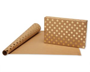 American Greetings Wrapping Paper, Kraft and Gold Polka Dots, 3-Count