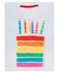 Rainbow Cake Slice and Candles Small Birthday Gift Bag