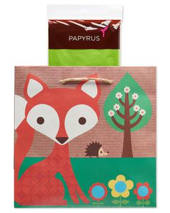 Eco Fox Medium Gift Bag with Retro Green Tissue Paper, 1 Gift Bag and 8 Sheets of Tissue Paper