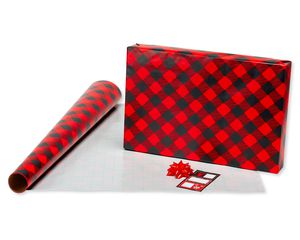 Christmas Wrapping Paper Ensemble with Bows and Gift Tags, Red, Black and White, Plaid, Script, Reindeer and Snowflakes, 41-Count