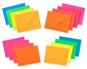 Neon Rainbow Blank Flat Panel Note Cards and Colored Envelopes, 100-Count