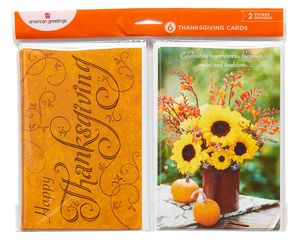 Orange and Sunflower Thanksgiving Cards, 6-Count
