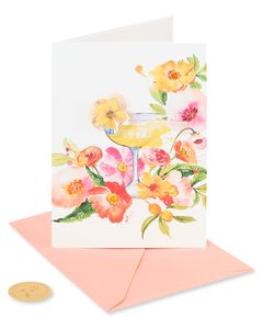 Floral Cocktail Birthday Greeting Card 