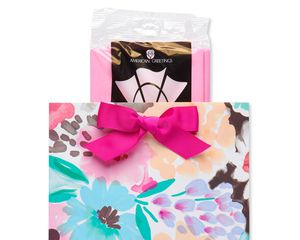 Medium Painted Floral Gift Bag with Tissue Paper; 1 Gift Bag and 6 Sheets of Tissue Paper