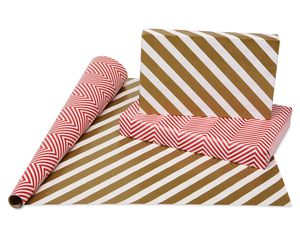 Christmas Reversible Wrapping Paper, Red and Gold, Polka Dot, Stripe, Zigzag and Herringbone, 4-Rolls, 120 Total Sq. Ft.