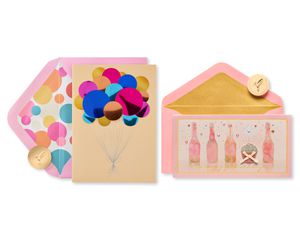 Balloons and Champagne Happy Birthday Cards, 2-Count