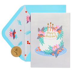 Floral Berries Cake Birthday Greeting Card