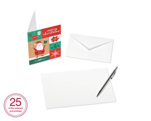 Patchwork Santa Blank Christmas Note Cards and White Envelopes, 25-Count