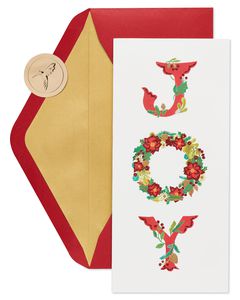 Holiday Joy Wreath Christmas Boxed Cards with Gift Card Holder, 16-Count