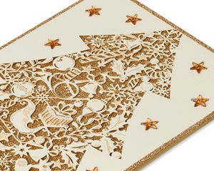Gold Glitter Holiday Christmas Tree Christmas Cards Boxed, 8-Count