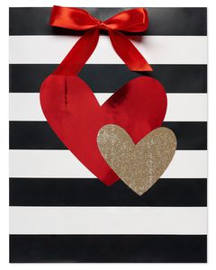 Medium Gold Glitter and Red Foil Heart Gift Bag