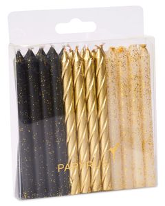 Gold Glittered Black, White and Gold Birthday Candles, 24-Count