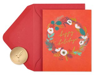 Happy Holidays Wreath Christmas Cards Boxed, 20-Count