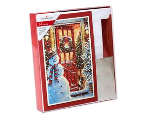 Snowman Outside Front Door Christmas Boxed Cards, 14 Count