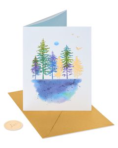 Watercolor Trees Thinking of You Blank Greeting Card 