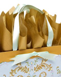Lasting Love Large Wedding Gift Bag with Gold Linen Tissue Paper Bundl, 1 Gift Bag and 4 Sheets of Tissue Paper