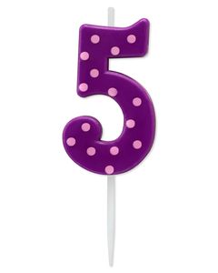Purple Polka Dots Number 5 Birthday Candle, 1-Count