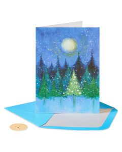 Holiday Tree Under Moon Chrismas Cards Boxed, 14-Count