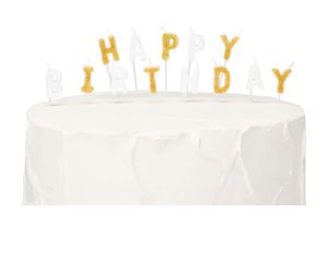 Party Partners Happy Birthday-Glitter Gold/White Long Candle Sets, 12-Count