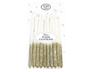 Gold Glittered White Candles, 10-Count