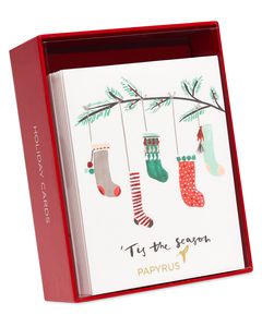 Hanging Stockings Christmas Cards Boxed, 20-Count