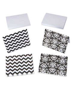 Black and White Chevron and Damask Note Cards and White Envelopes, 50-Count