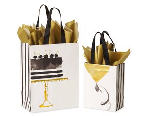 Cake and Balloon Gift Bags with Tissue Paper, 2 Bags, 4-Sheets
