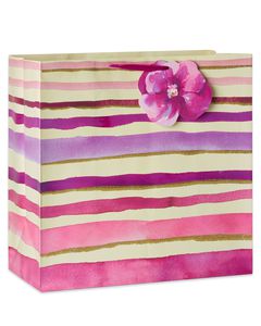 Extra-Large Purple and Pink Glitter Stripes Gift Bag