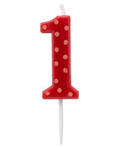 Red Polka Dots Number 1 Birthday Candle, 1-Count