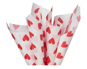 White Tissue Paper with Red Hearts, 6 Sheets