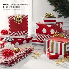 Christmas Wrapping Paper Sheets with Gridlines Bundle, Stripe, Polka Dot and Zigzag,  12-Sheets