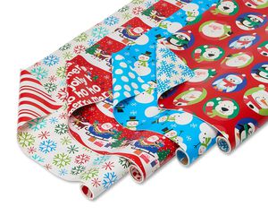 Christmas Reversible Wrapping Paper, Santa, Snowflakes, Snowmen and Characters, 4-Roll, 30
