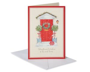Red Front Door with Wreath Christmas Boxed Cards, 14 Count