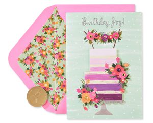 Purple Ombre Floral Cake Birthday Greeting Card 